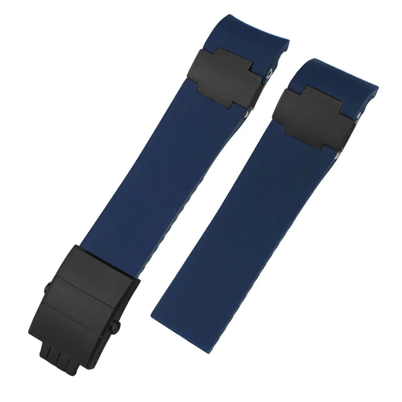 Cinturini per orologio in gomma siliconica da 22 mm compatibili con Ulysse Nardin Diver, chiusura deployante color argento o oro rosa, cinturino nero o blu