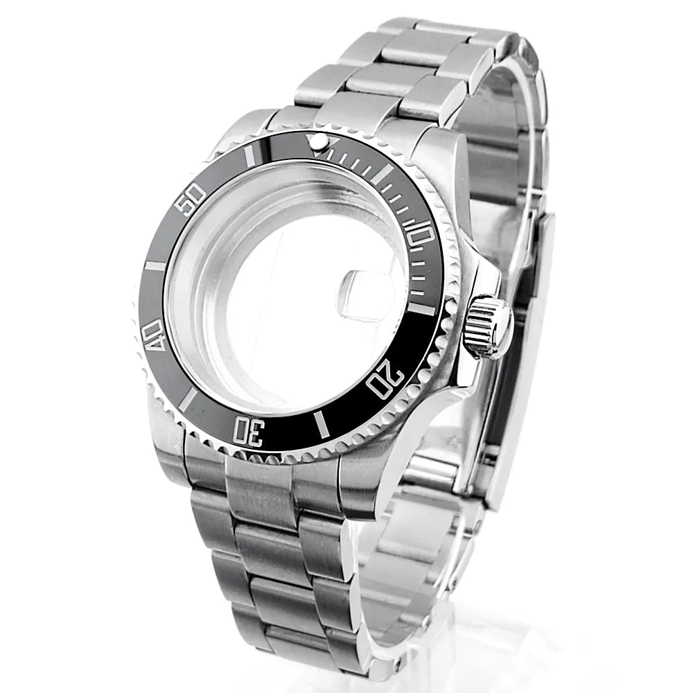 Cassa per orologio secondario in argento di alta qualità, 40,5 mm, adatta per NH-35/36, vetro zaffiro, cassa in metallo, parti e accessori resistenti all'acqua fino a 50 bar