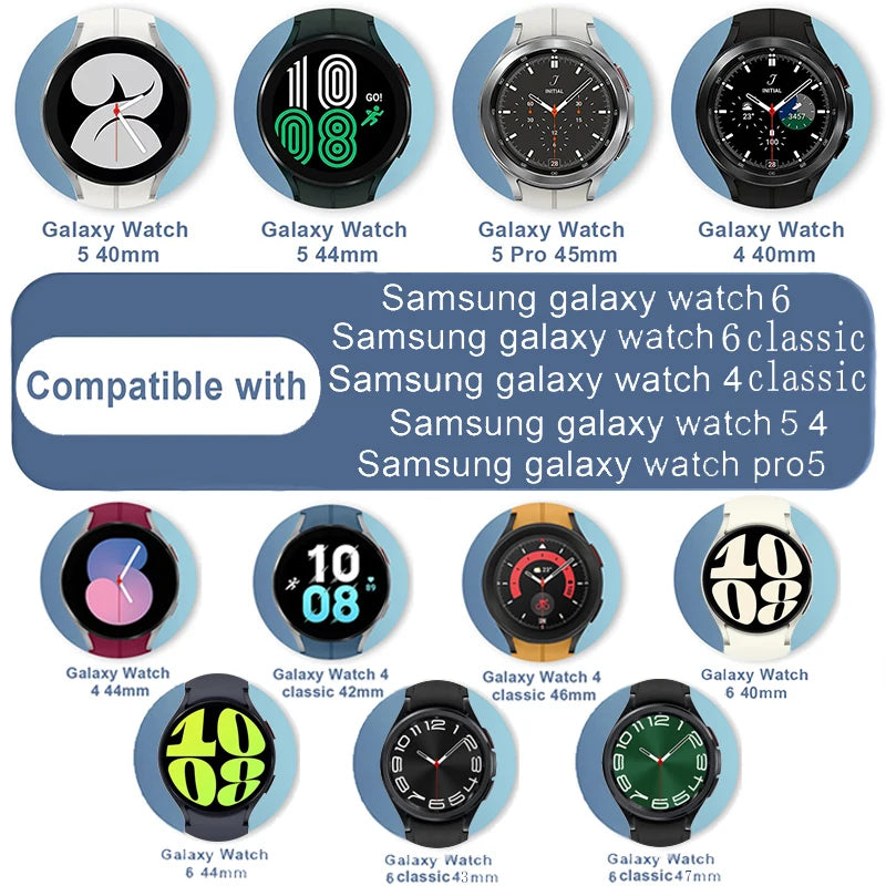 Silicone Strap for Samsung Galaxy Watch 7 6 5 4 FE 40mm 44mm/5 Pro 45mm, Galaxy Watch6 Classic 47mm 43mm Watch7 Band