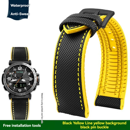 Cinturino per orologio in gomma e nylon per Casio PROTREK PRG-600YB PRG-650 PRW-6600 - Cinturino sportivo in tela e silicone da 24 mm