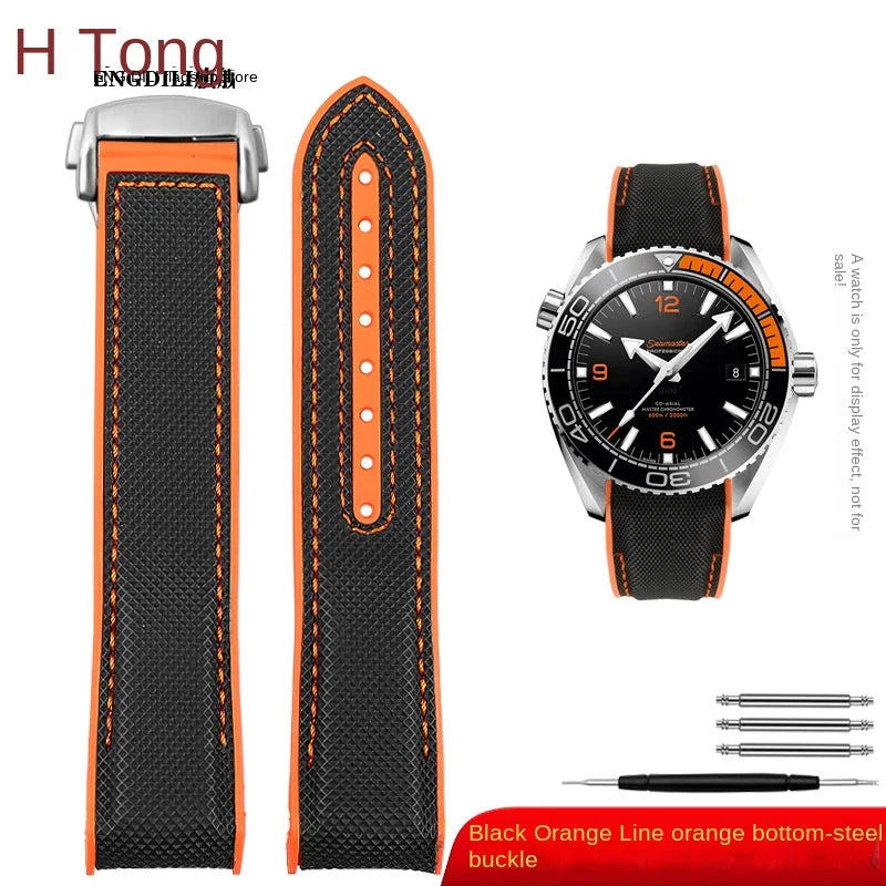 Bracelet à extrémité incurvée pour hommes, 8 couleurs, pour Omega Seamaster 300 Ocean Speedmaster 8900 Planet Ocean, 20m 22mm, tissu en Nylon et caoutchouc