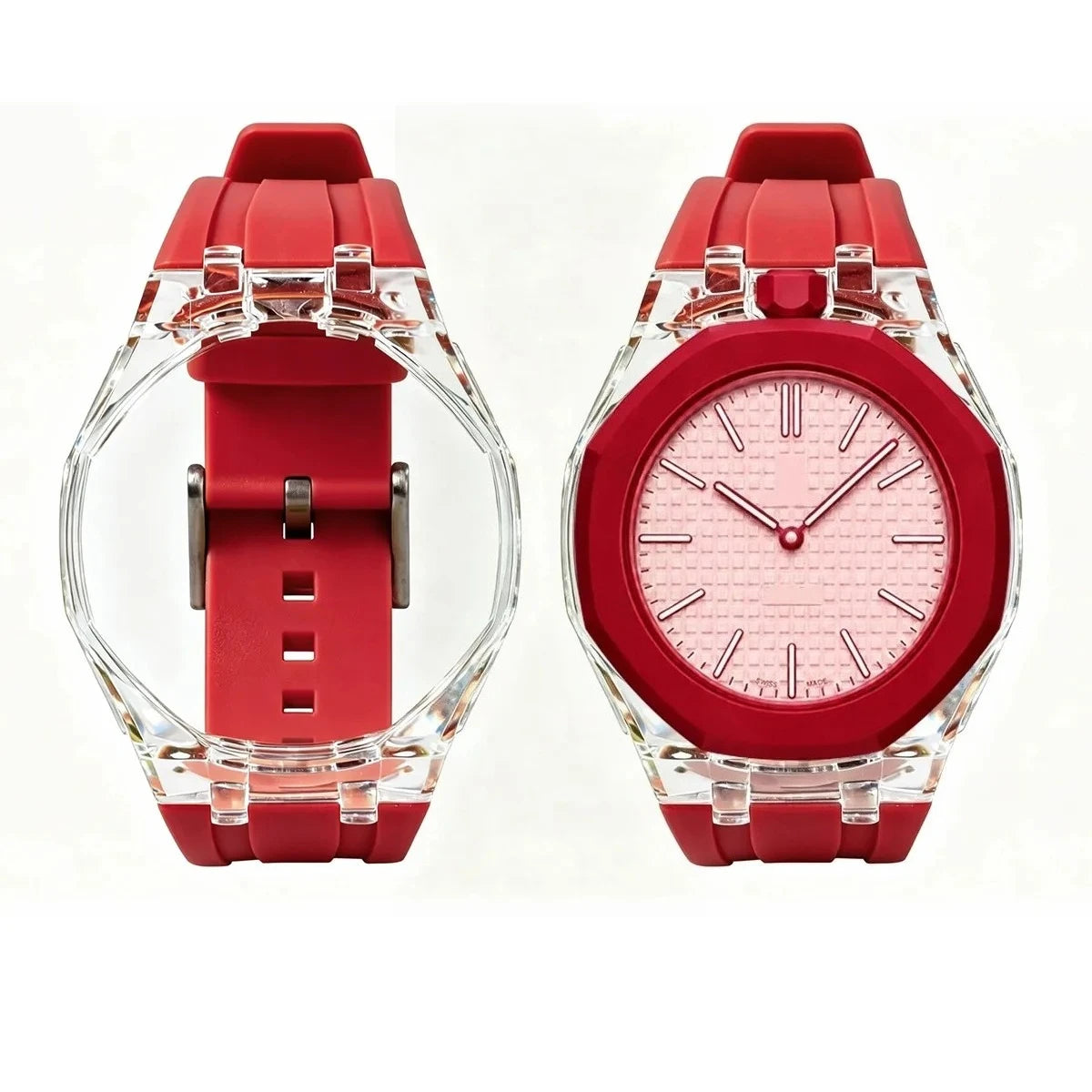 Cassa in plastica trasparente Glacier + cinturino in silicone per orologio da taschino AP X Swatch Royal Pop, trasformatore da orologio da taschino a cinturino in caucciù