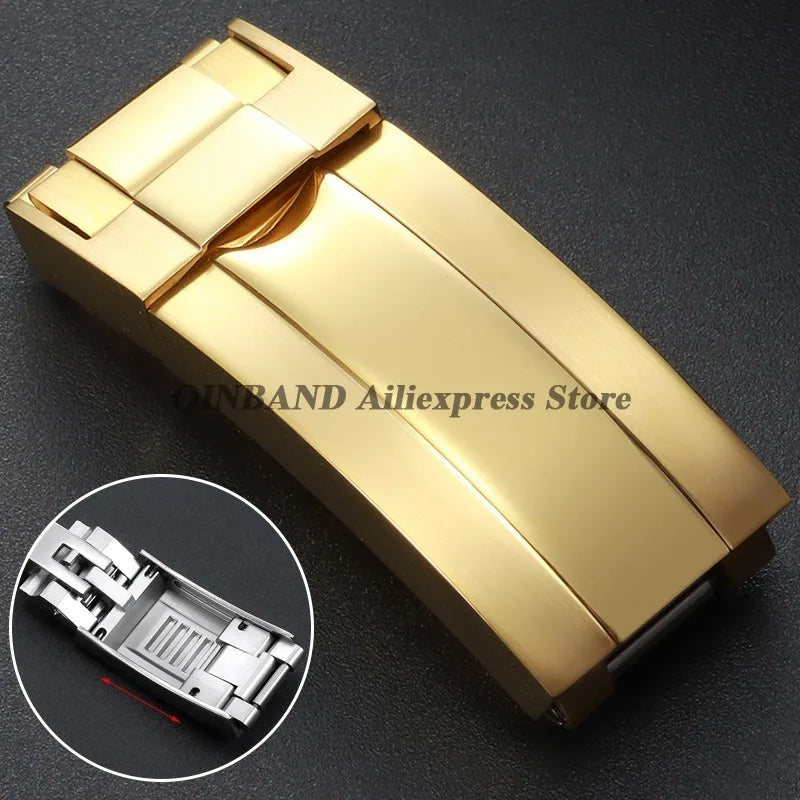 Stainless Steel Folding Watch Buckle, for Rolex DAYTONA SUBMARINER GMT Yacht-Master, Double Convex Fitted Clasp Button