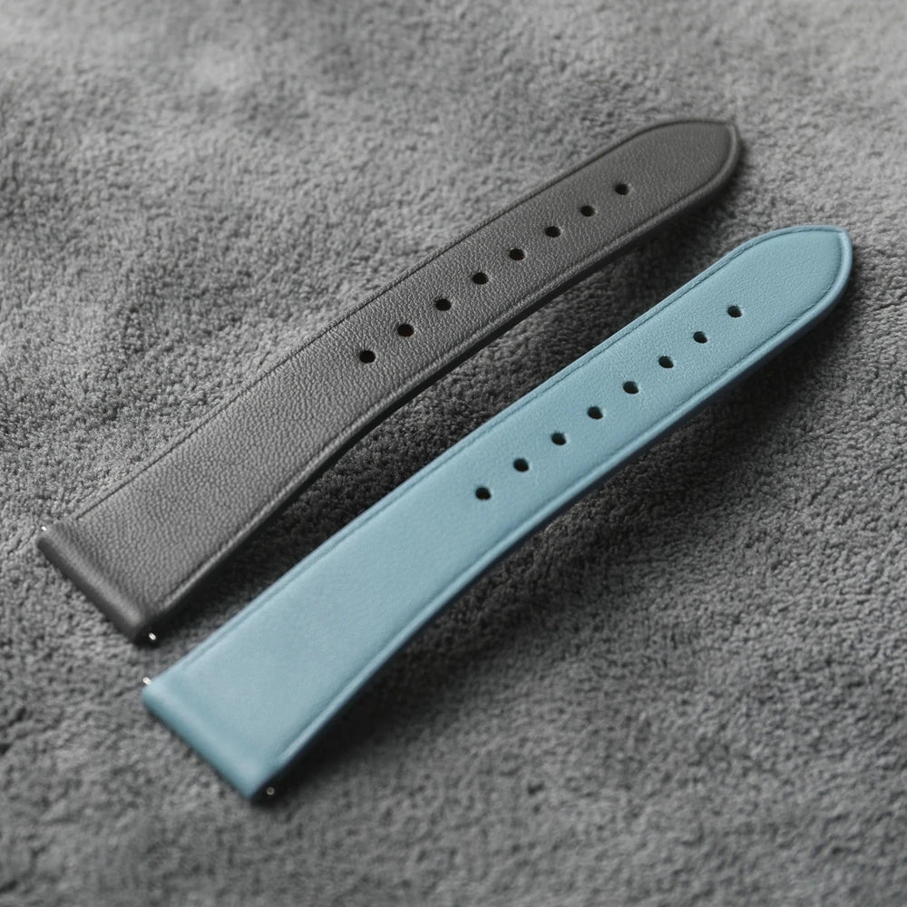 Bracelet en cuir véritable souple fait à la main, cuir de vachette Napa, dégagement rapide gris et bleu, style vintage, taille S et M, 19mm, 20mm