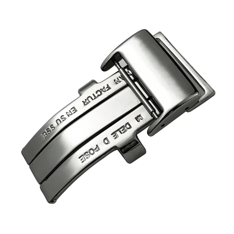Fibbia deployante in metallo massiccio in acciaio inossidabile, per braccialetto Breitling, chiusura pieghevole, pulsante a farfalla 18mm 20mm, nero argento