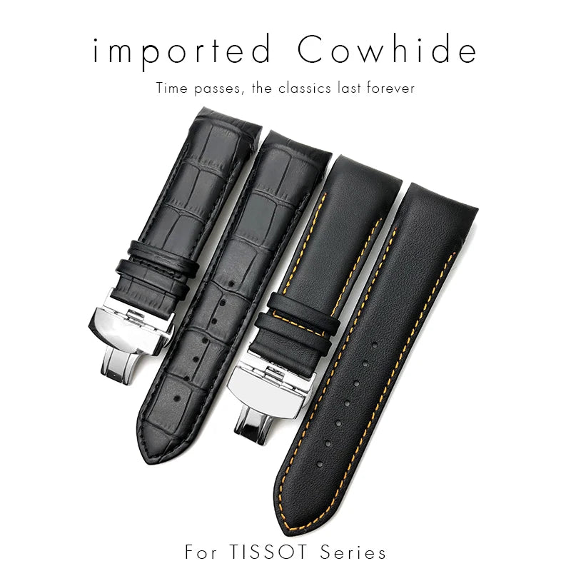 Bracelet de montre en cuir véritable à extrémité incurvée, 22mm 23mm 24mm, pour ceinture de montre Tissot 1853 COUTURIER T 035407 A T 035627 Outils de sangle pour hommes