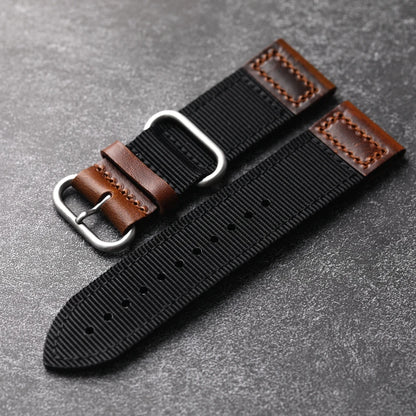 Cinturino per orologio da uomo in nylon doppio vintage, in vera pelle, durevole e indossabile, stile di lusso, 20mm, 22mm, 24mm