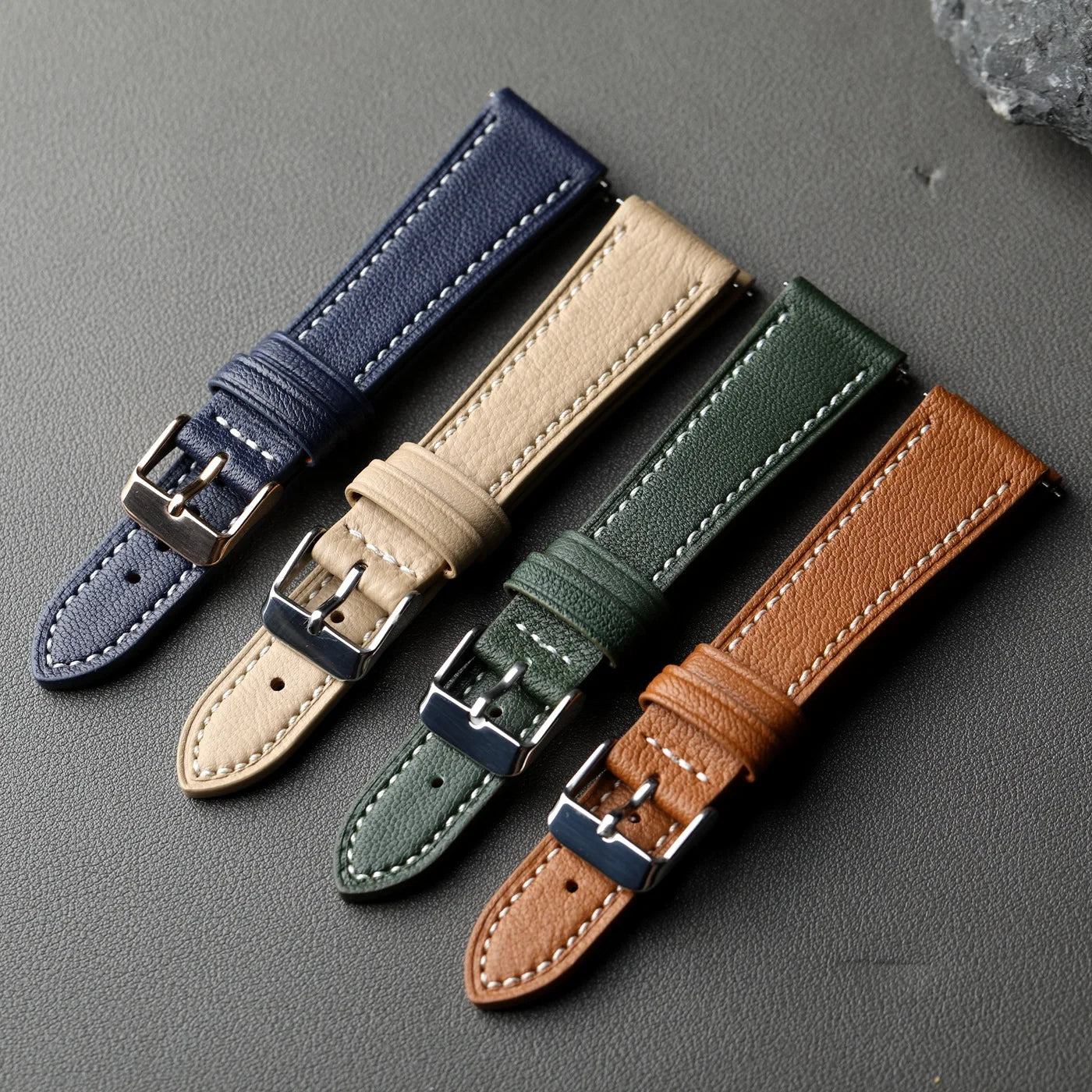 High-End French Goatskin Leather Strap 18 19 20 21 22MM Teal Quick Release, Soft Strap Compatible with GT5 6 41mm 46mm Vintage