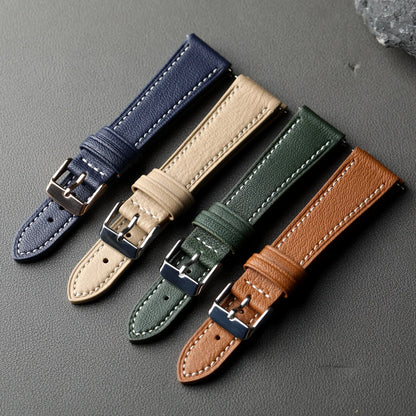 High-End French Goatskin Leather Strap 18 19 20 21 22MM Teal Quick Release, Soft Strap Compatible with GT5 6 41mm 46mm Vintage