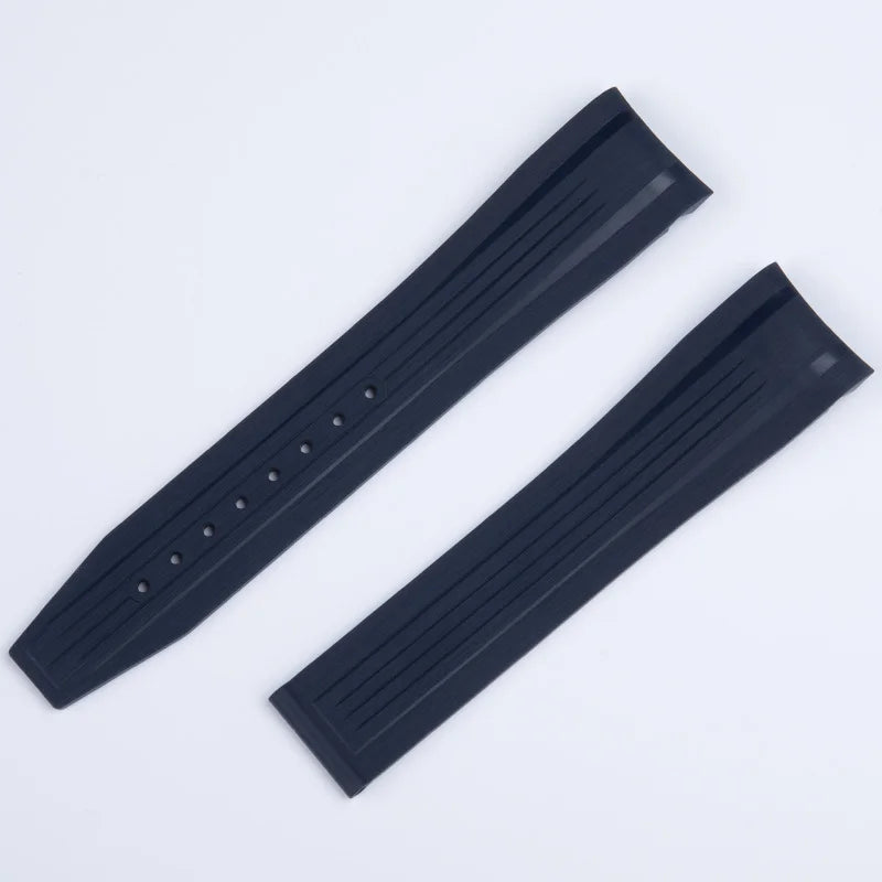 Bracelet de montre en caoutchouc fluoré FKM souple, pour Longines Conquest GMT L3.790 L3.830 L3.890 41mm 43mm, extrémité incurvée, étanche