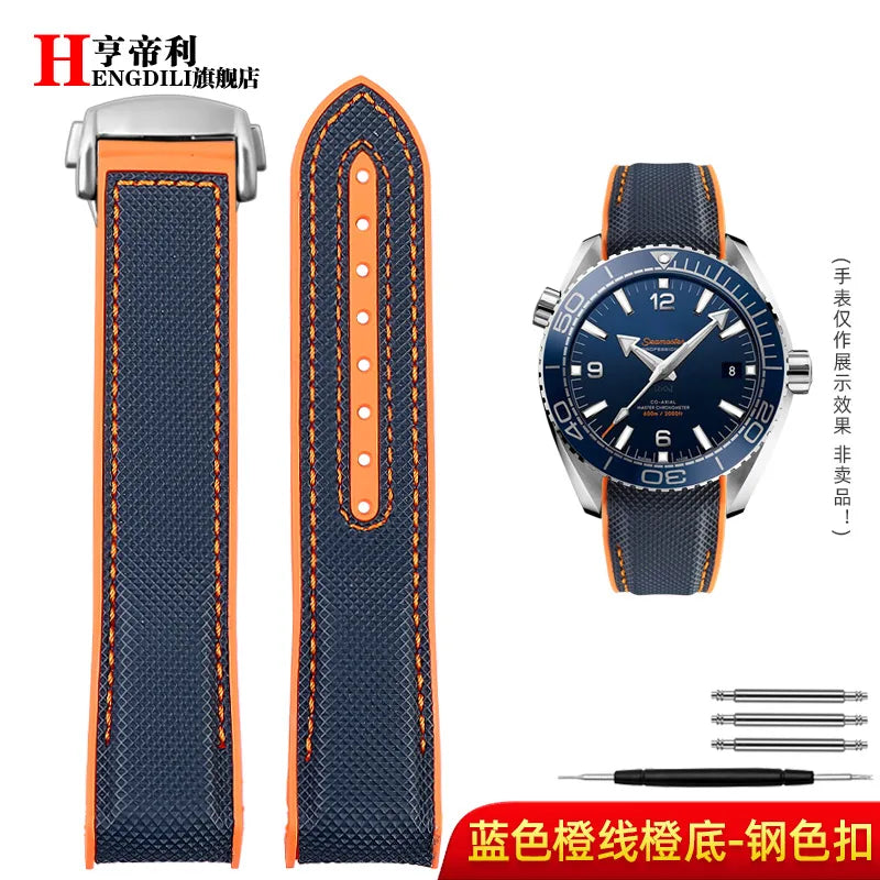 Bracelet à extrémité incurvée pour hommes, 8 couleurs, pour Omega Seamaster 300 Ocean Speedmaster 8900 Planet Ocean, 20m 22mm, tissu en Nylon et caoutchouc