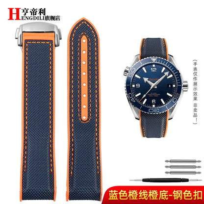 Bracelet à extrémité incurvée pour hommes, 8 couleurs, pour Omega Seamaster 300 Ocean Speedmaster 8900 Planet Ocean, 20m 22mm, tissu en Nylon et caoutchouc