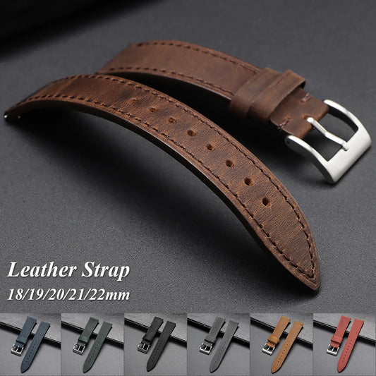 Genuine calfskin leather watch straps, quick-release watch band for Seiko 18mm 19mm 20mm 21mm 22mm smart watch band, brown vintage