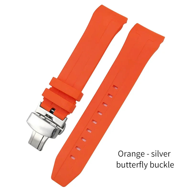 Curved End Rubber Watch Strap, 21mm 22mm, for Tissot T120 Seastar T120407A T120417A, Black Orange Silicone Watch Band