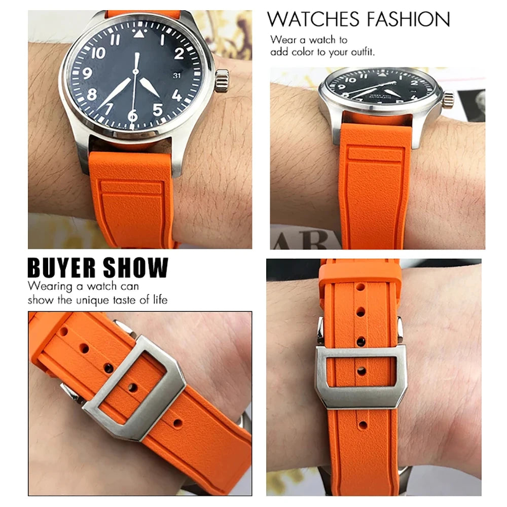 20mm 21mm 22mm Premium FKM Fluoro Rubber Watch Straps FPM Butterfly Buckle Quick Release Watch Bands for I-WC Watch Bands