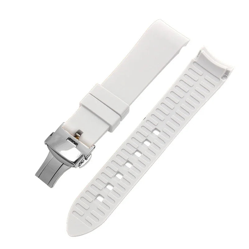 Bracelet de montre en Silicone, 18/19/20/21/22/24mm, extrémité incurvée, pour montre Rolex Water Ghost, pour Seiko, Bracelet en caoutchouc, boucle papillon