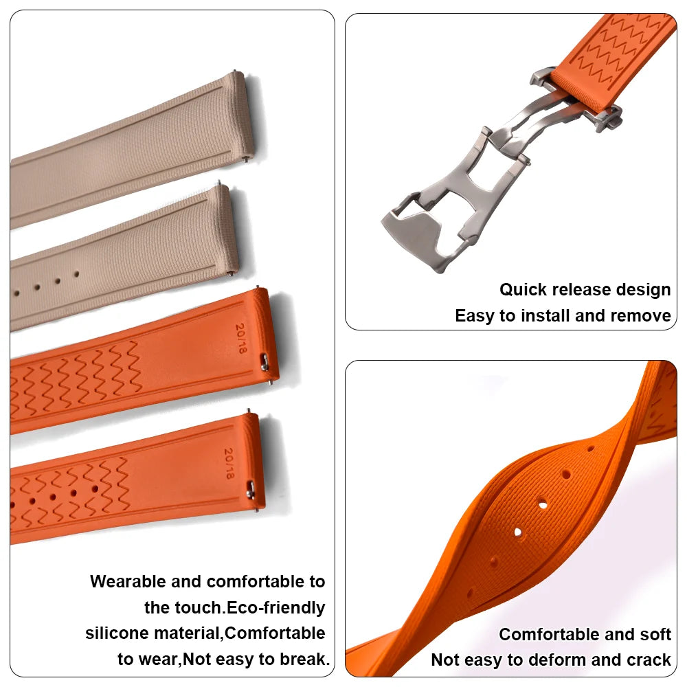 Bracelet de montre déployant de sport à motif tissé de haute qualité, 20mm 21mm 22mm, bracelet de montre en caoutchouc FKM