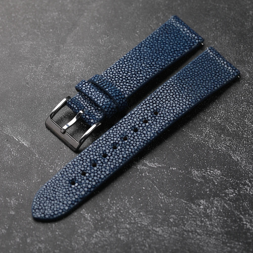 Handmade Beaded Fish Leather Bracelet, 18MM 19MM 20MM 21MM 22MM, Black, Blue, Green, Watch Strap