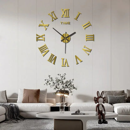 Horloge Murale Numérique 3D en Acrylique, Design de Chiffres Romains, Miroir, Mode, Grande Horloge Murale Ronde, Bricolage, Horloge Auto-Adhésive