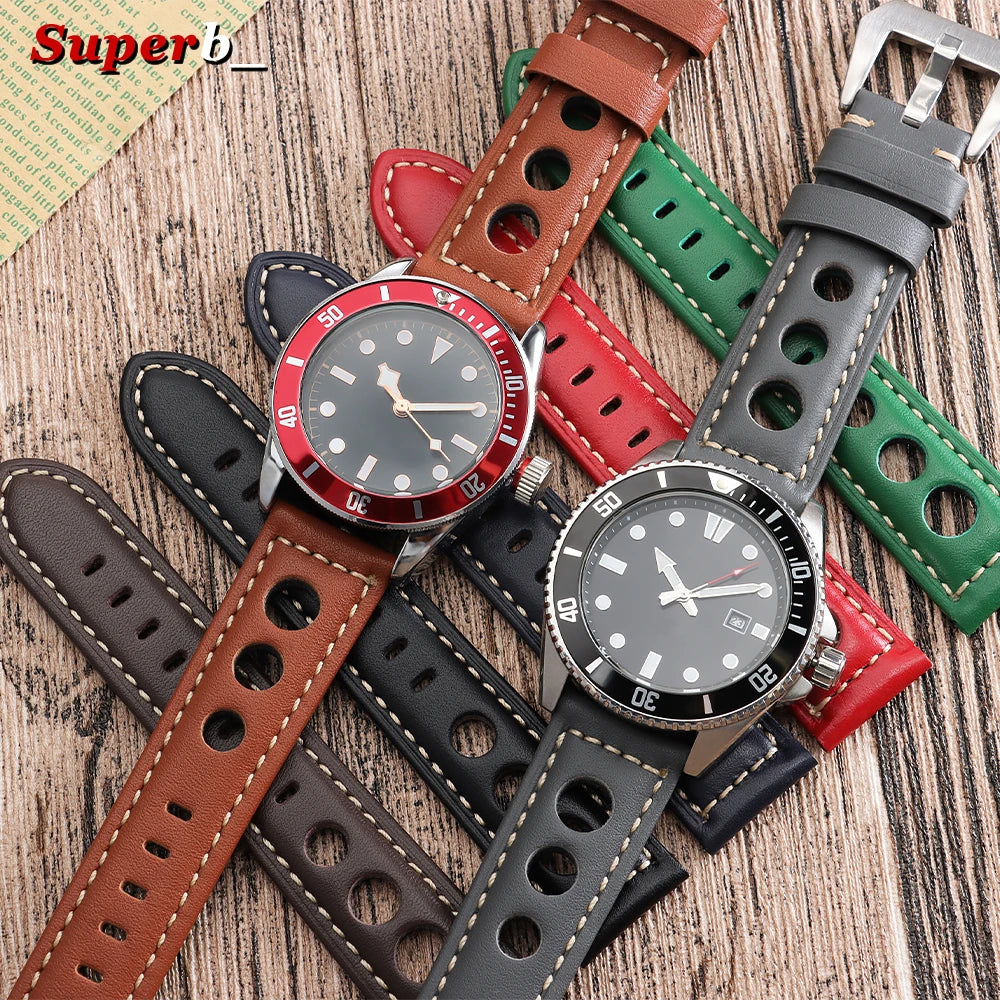 Bracelets de montre en cuir véritable 20mm 22mm 24mm 26mm, noir, bleu, marron, vintage, pour femmes et hommes