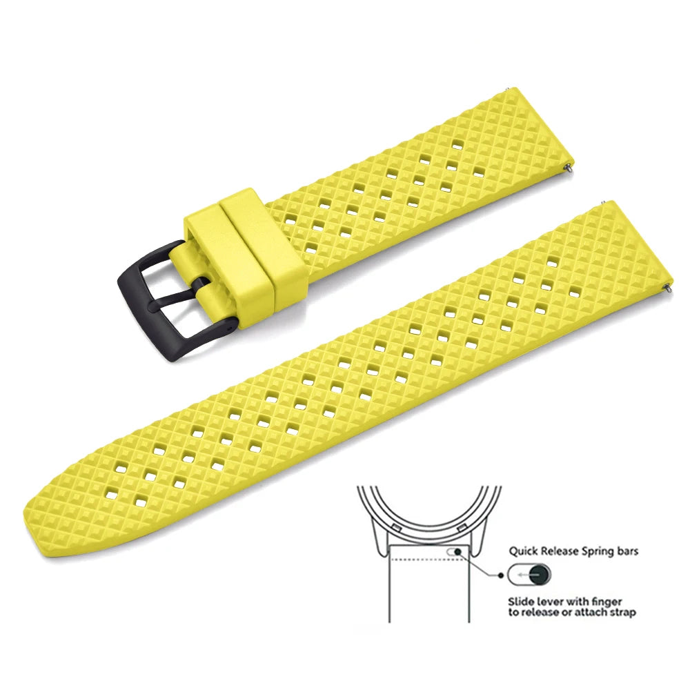 Bracelets de montre en caoutchouc FKM tropical premium 20 mm 22 mm à dégagement rapide, motif nid d'abeille, respirants et poreux pour Seiko SRP775