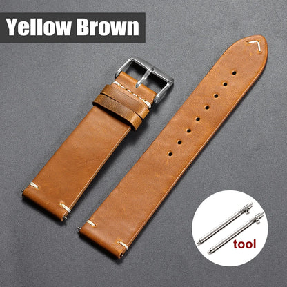 Bracelet de montre en cuir huilé vintage 18 mm 20 mm 22 mm 19 mm 21 mm 24 mm, sangle en cuir de vachette à couture universelle pour Seiko pour Omega