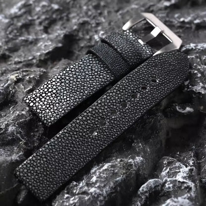 Handmade Men's Beaded Fish Leather Watch Accessory Bracelet, Black, Grey, Soft and Wear-Resistant, 20mm, 22mm, 24mm