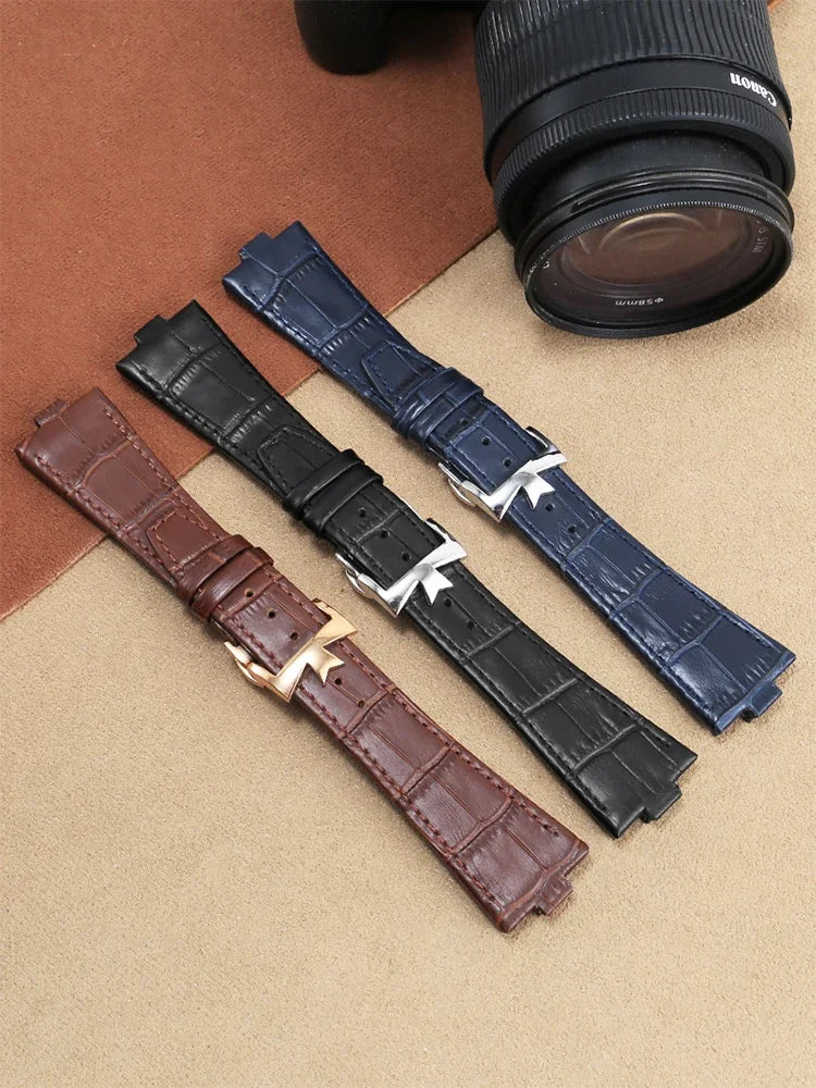 Echtleder-Uhrenarmband für Vacheron Constantin OVERSEAS, Serie 4500V 5500V P47040, Edelstahlstruktur, Herren-Uhrenarmband, 25x8