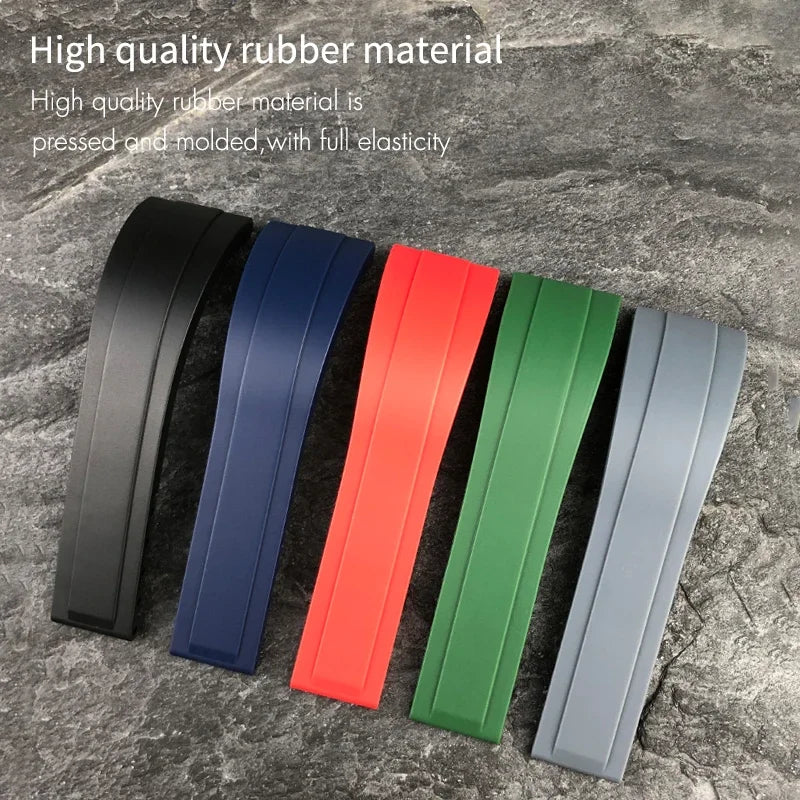 Bracelet de montre en caoutchouc naturel souple de 20 mm 21 mm, compatible avec Rolex Daytona Oyster Perpetual, noir, bleu, vert, bracelet de remplacement