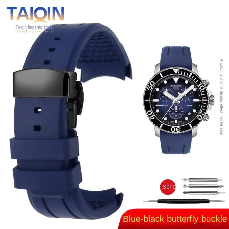 Bracelet de montre en caoutchouc FKM incurvé de haute qualité, 20 22mm, pour seiko rolex tudor Tissot, bracelet de montre pour hommes, fermoir papillon