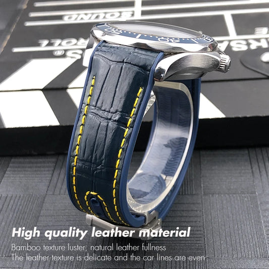 Cinturino per orologio in gomma e pelle, 19mm 20mm 21mm 22mm, per Omega Seamaster 300 Planet Ocean 600, nero, arancione, giallo, verde, in silicone