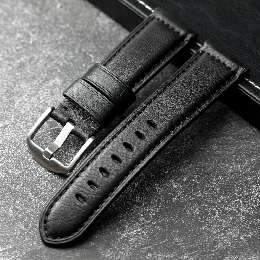 Handmade Leather Watch Strap Black 20 22 24 26MM Head Layer Cowhide Men's Mechanical Watch Band, Retro Style Black Strap