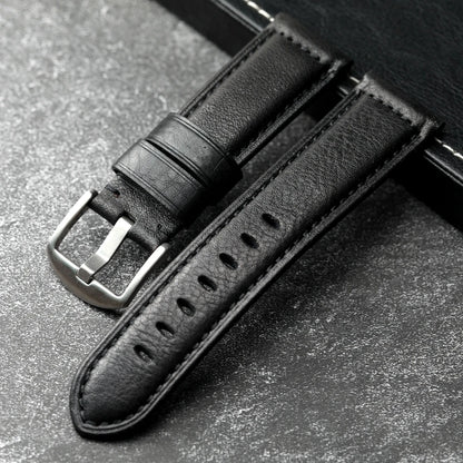 Handmade Leather Watch Strap Black 20 22 24 26MM Head Layer Cowhide Men's Mechanical Watch Band, Retro Style Black Strap
