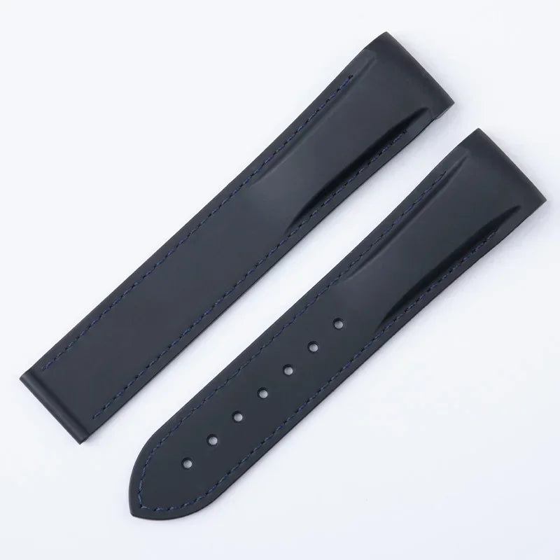 Bracelet de montre en caoutchouc FKM Fluororubber 19/20/21/22 mm à extrémités courbées pour Omega Strap 300 SEAMASTER 600 Planet Ocean Speedmaster