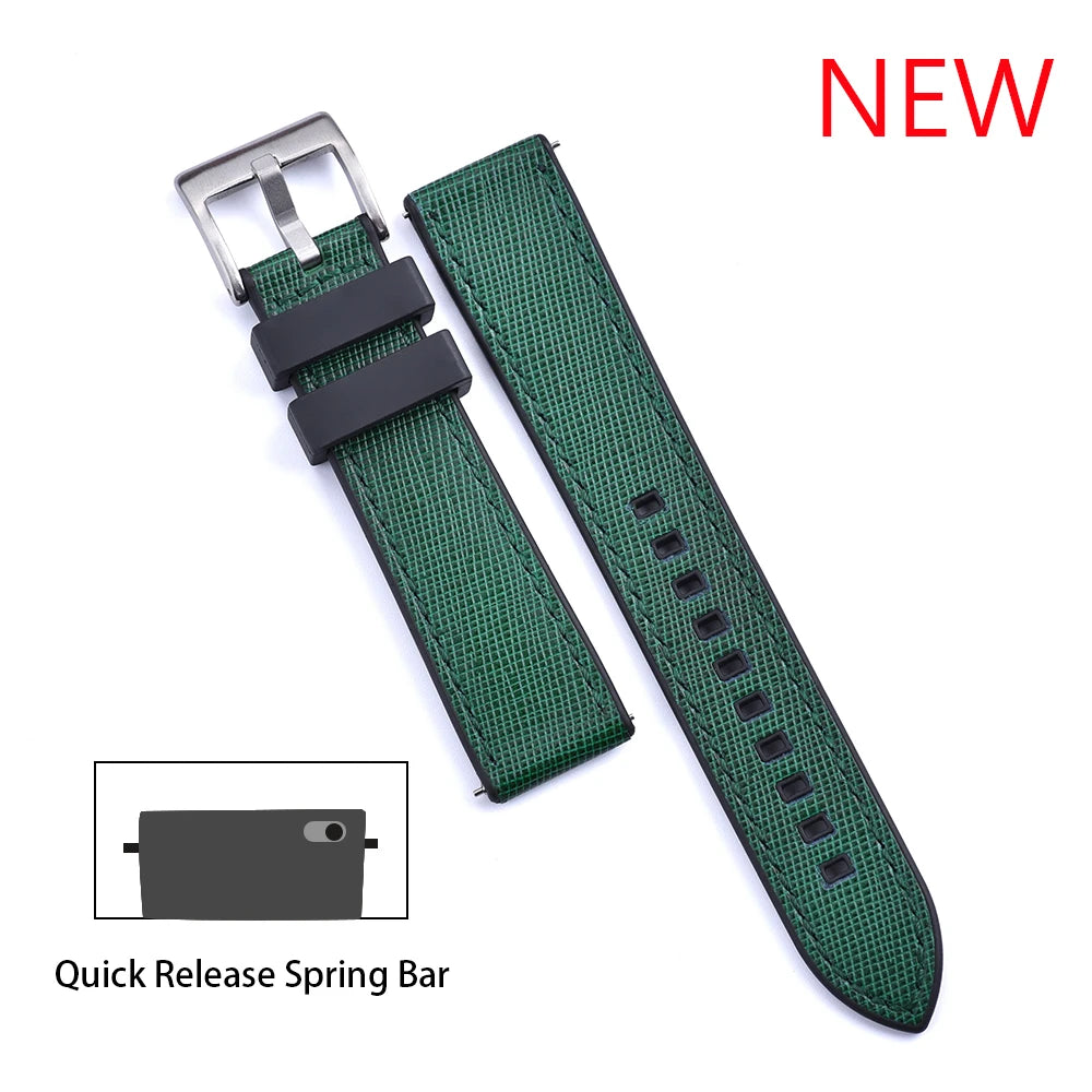Bracelet de montre FKM, nouveau Design, 20mm 22mm, libération rapide, hybride, caoutchouc fluoré, cuir, FPM, doux et Durable, unisexe