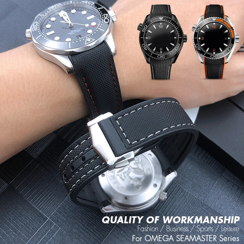 Cinturino per orologio da uomo in gomma nylon, cinturino in silicone, compatibile con Omega Seamaster 300, Moonwatch, Planet Ocean, 20mm, 21mm, 22mm, 19mm