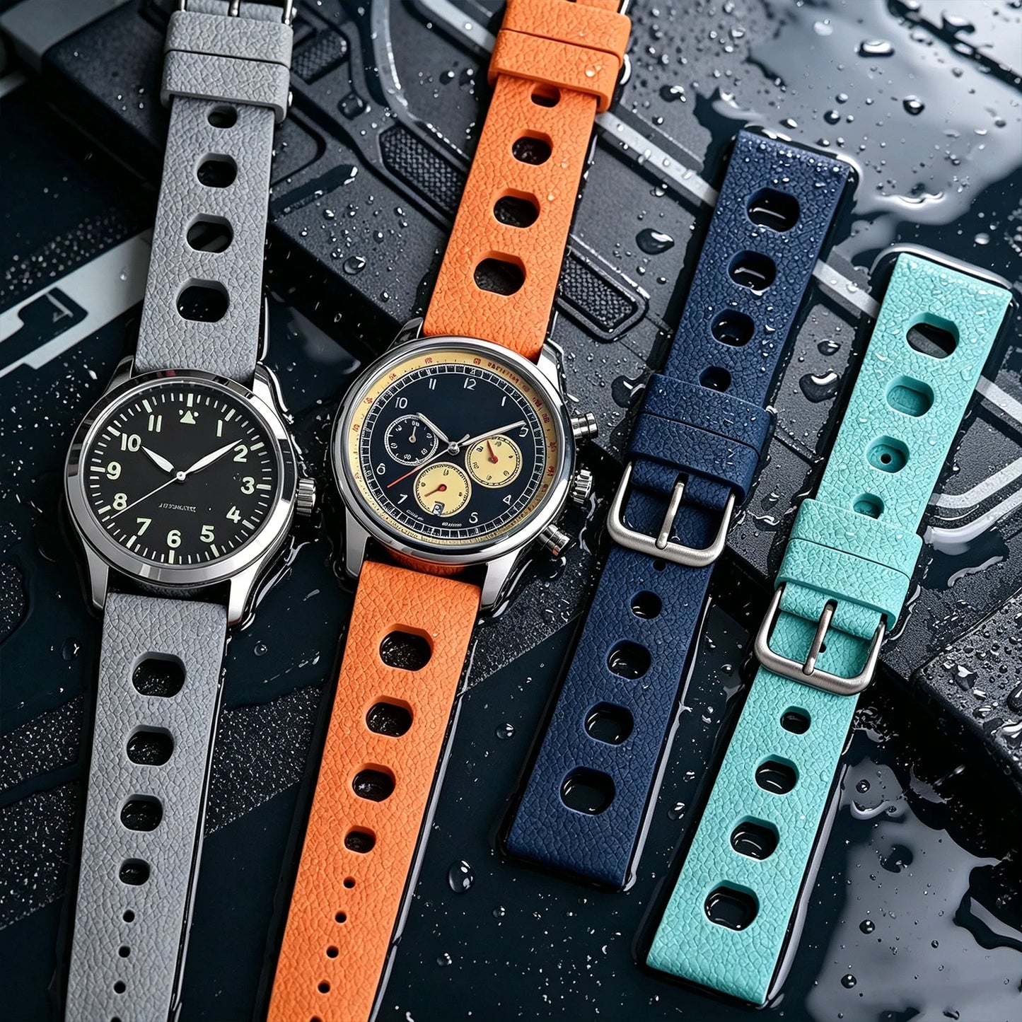 Bracelet de montre en caoutchouc FKM 20 mm 22 mm à libération rapide pour hommes et femmes, étanche, souple, en fluororubber de qualité supérieure, respirant