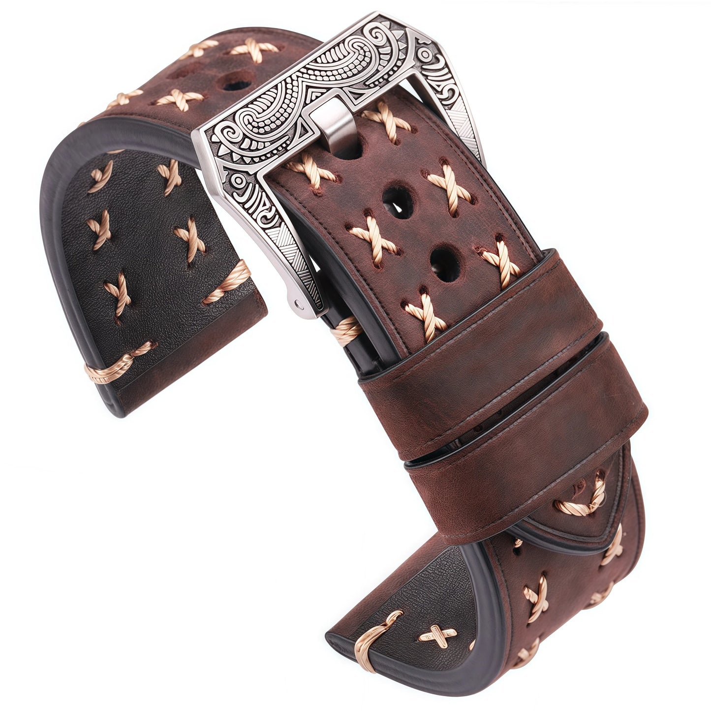 Handmade Watch Straps with Retro Stainless Steel Buckle 22mm 24mm Men Women Genuine Leather Watch Band Bracelet Belt Watch Accessory