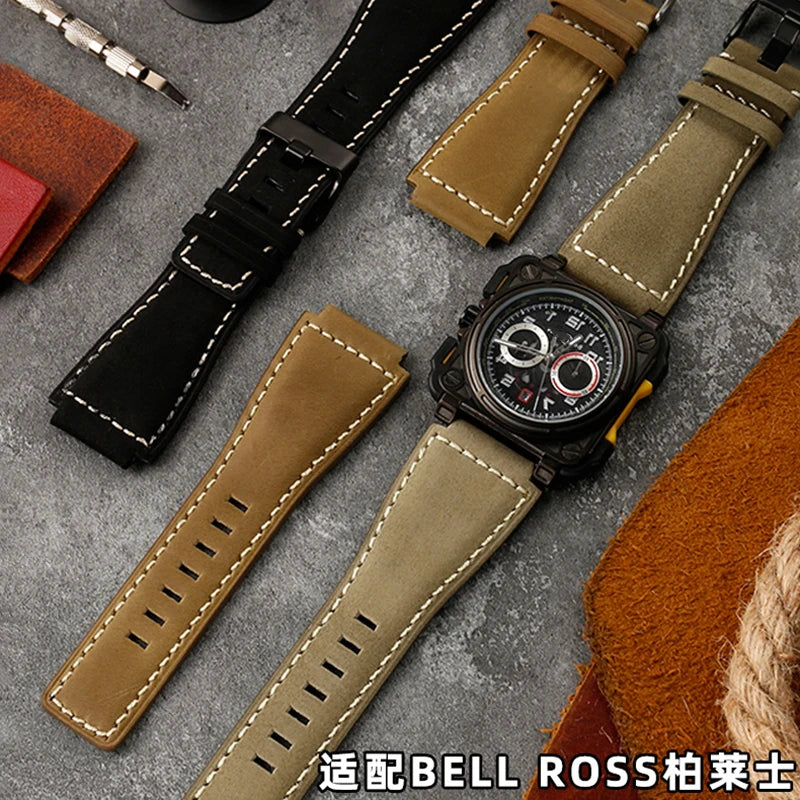 Cinturino in vera pelle da uomo, accessori speciali per orologi, cinturino da 24 mm, serie BELL ROSS BR01 BR03