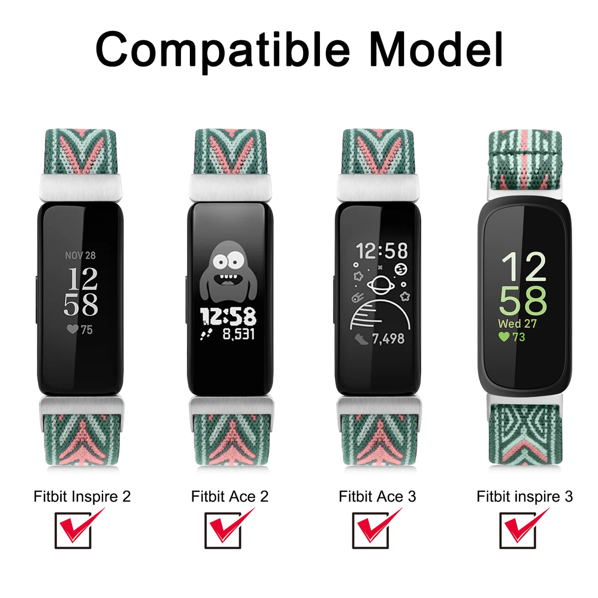 Bracelet en Nylon élastique pour Fitbit Inspire 3/inspire 2, Bracelet réglable pour Fitbit Ace 2 3, remplacement de Bracelet de montre