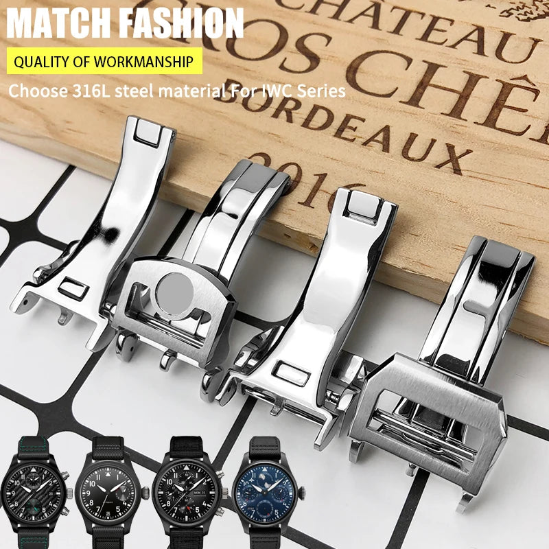 Fibbia deployante per orologio in acciaio inossidabile 316L, 18mm 20mm, adatta per IWC Big Pilot Spitfire, cinturino in pelle, chiusura deployante, strumenti gratuiti