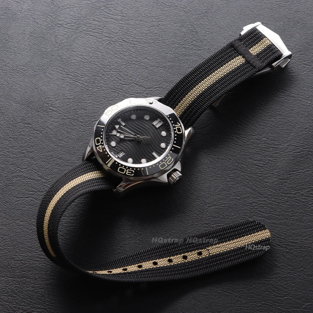 Bracelet en Nylon nervuré de 20mm pour Omega pour Swatch pour Moonswatch, boucle pliante en acier inoxydable, bracelet de montre de remplacement pour hommes et femmes