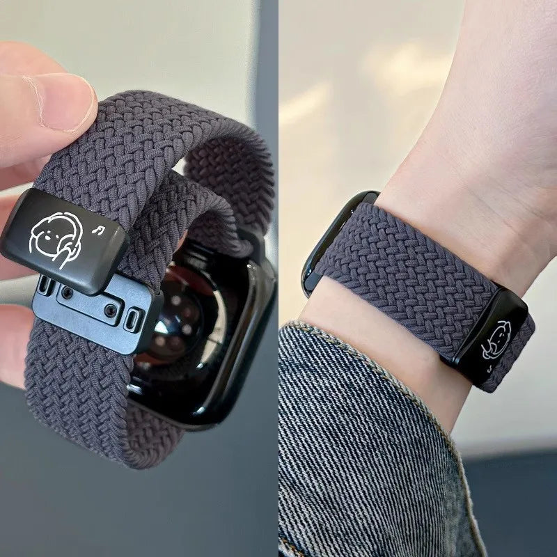Bracelet en nylon tressé Music Dog avec boucle magnétique pour Apple Watch 42 46 40mm 45mm 41mm 44mm 49mm iWatch 7 4 3 5 6 8 9 10 Ultra