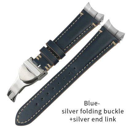 Cinturino per orologio in pelle bovina con estremità curve in metallo da 22 mm a sgancio rapido per Tudor 41 mm Black Bay GMT Vintage, cinturino per orologio fatto a mano da uomo