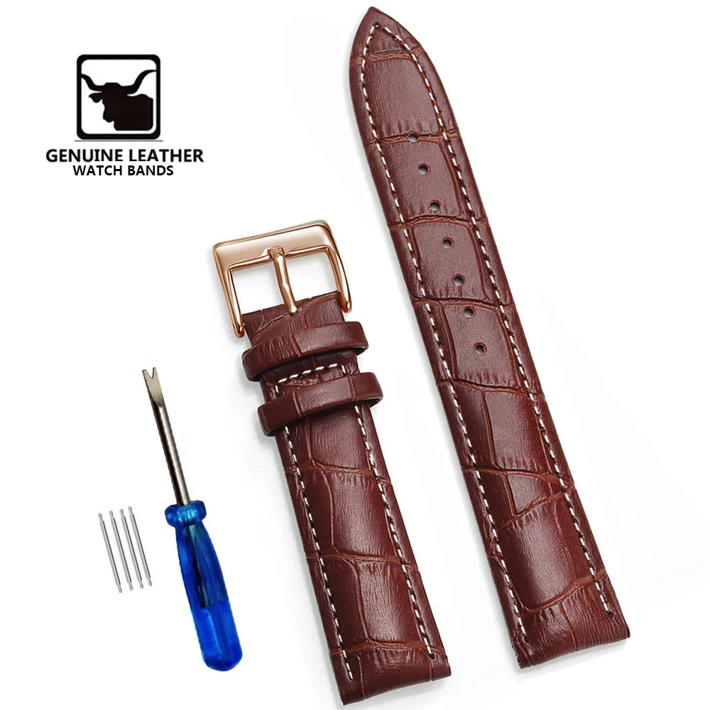 Bracelets de montre en cuir véritable de qualité supérieure, 12/14/16/18/19/20/21/22/24mm, Bracelet de poignet de haute qualité + outil