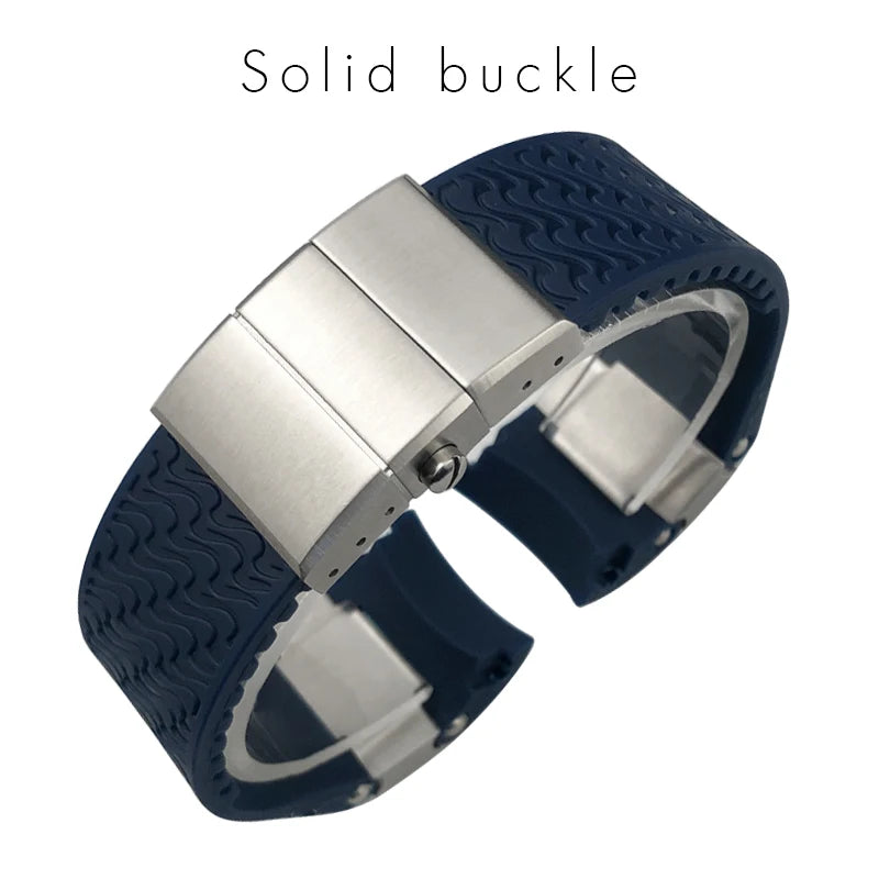 Bracelet de montre en caoutchouc de silicone à extrémité incurvée de 22mm, pour Ulysse Nardin 263 DIVER, noir, bleu, ondulé, étanche