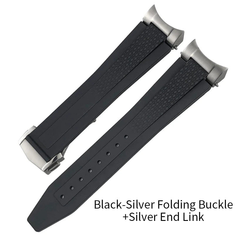 Nuovo cinturino per orologio in morbida gomma naturale FKM con estremità metalliche curve da 22 mm per Tudor 41 mm Black Bay, chiusura deployante, cinturino da uomo