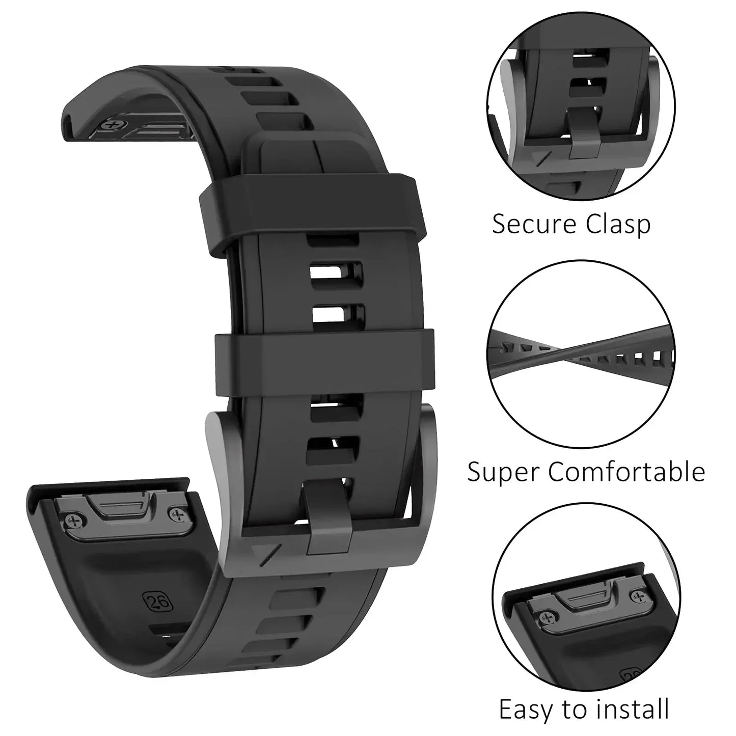Quick-fit Silicone Strap, 26mm 22mm 20mm, for Garmin Tactix 8/Fenix 8 51mm 47mm 43mm, Durable Garmin Enduro3/Fenix 7S E 7X Strap