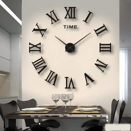 Orologio da parete digitale 3D in acrilico, design con numeri romani, effetto specchio, alla moda, grande orologio da parete rotondo, fai da te, autoadesivo