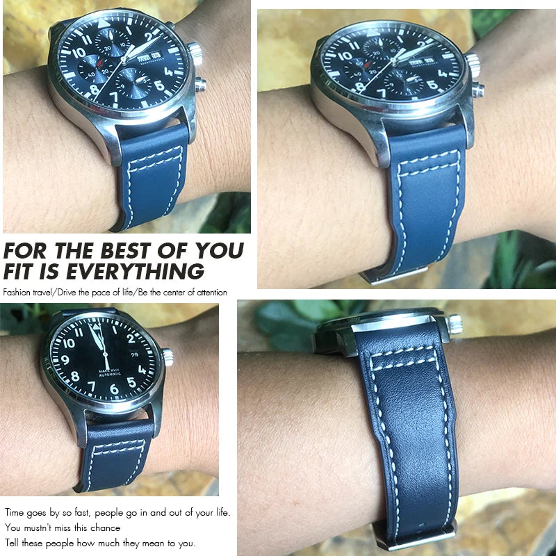 Cinturino per orologio in vera pelle da uomo, 20mm 21mm 22mm, adatto per orologio pilota IWC IW3777 PORTOFINO Mark 18, nero blu marrone